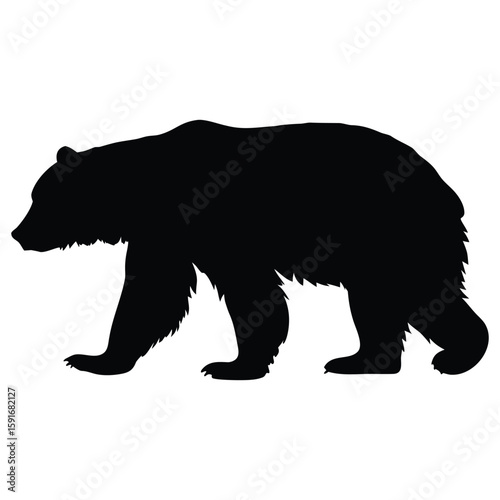 Elegant black silhouette of a bear walking, perfect for wildlife, nature, and outdoor designs. Ideal for logos, tattoos, or prints with a minimalist vector style.