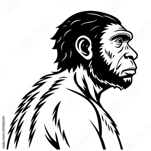 Profile of a prehistoric man with a beard, isolated on white