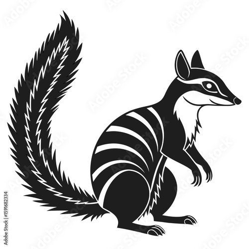 A numbat with a bushy tail, isolated on white background