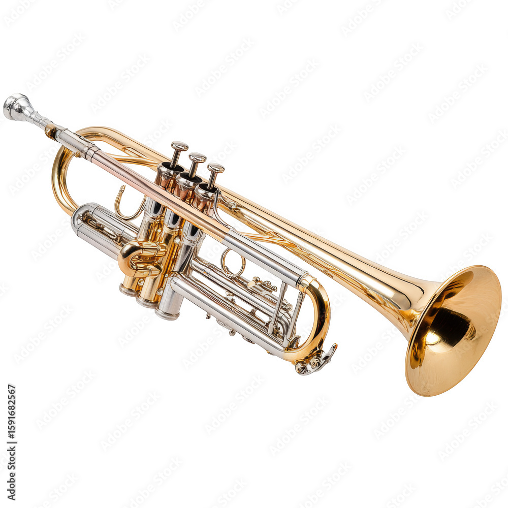 Obraz premium Isolated Trumpet on a White Backdrop for Musical Instrument Photography