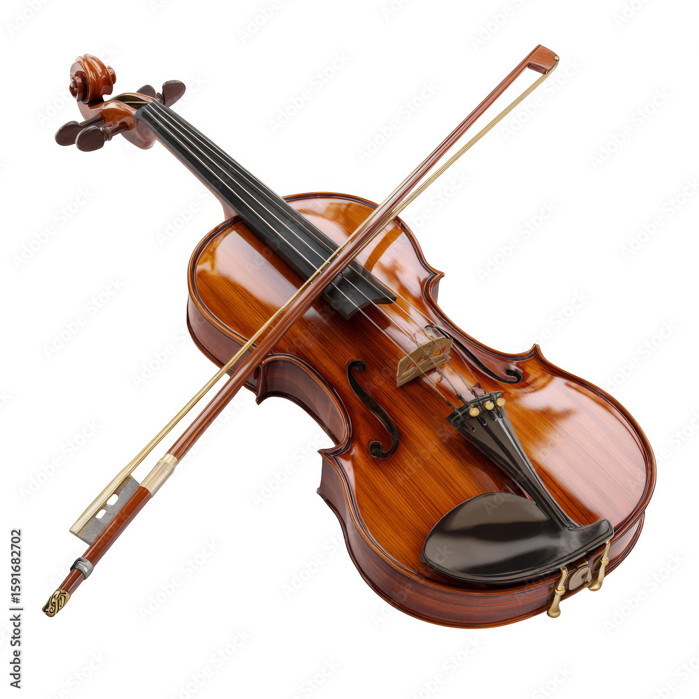 Fototapeta premium Isolated Violin with Bow, Perfect for Musical Themes, Arts, and Creative Projects