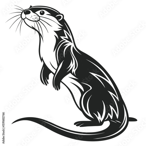 An otter stands on its hind legs with a long tail