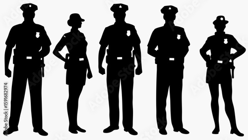 Police Officer Silhouettes in Uniform – Law Enforcement Vector Collection