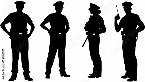 Police Officer Silhouettes in Uniform – Law Enforcement Vector Collection