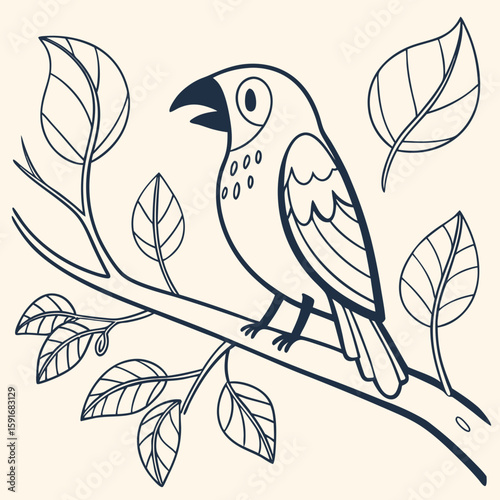 A simple line drawing of a bird perched on a branch