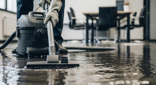Water Damage Cleanup with Vacuum in Office