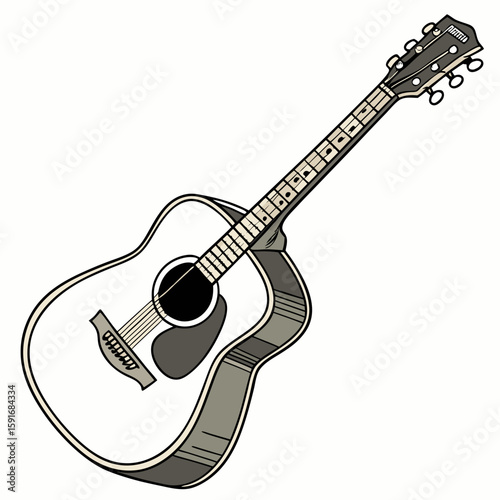 Acoustic Guitar – String Instrument Vector Illustration on White Background