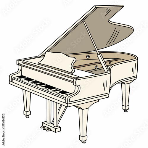 Grand Piano – Musical Instrument Vector Illustration on White Background