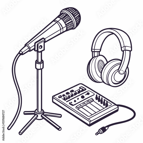 Microphone – Audio Recording Equipment Vector Illustration on White Background