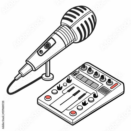 Microphone – Audio Recording Equipment Vector Illustration on White Background