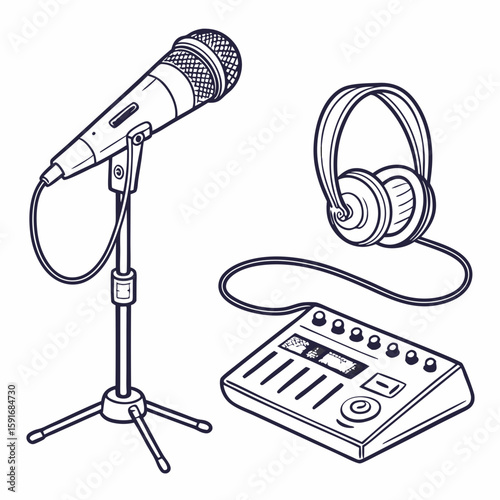Microphone – Audio Recording Equipment Vector Illustration on White Background