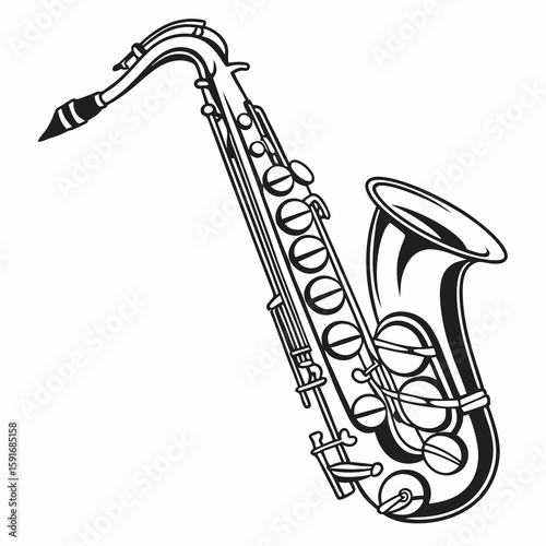 Saxophone – Wind Instrument Vector Illustration on White Background