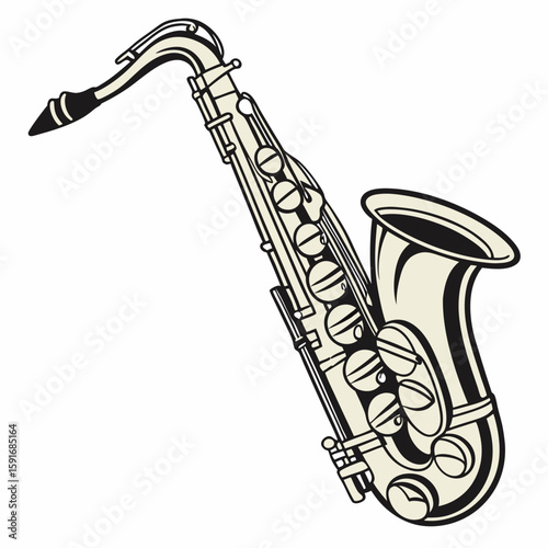 Saxophone – Wind Instrument Vector Illustration on White Background