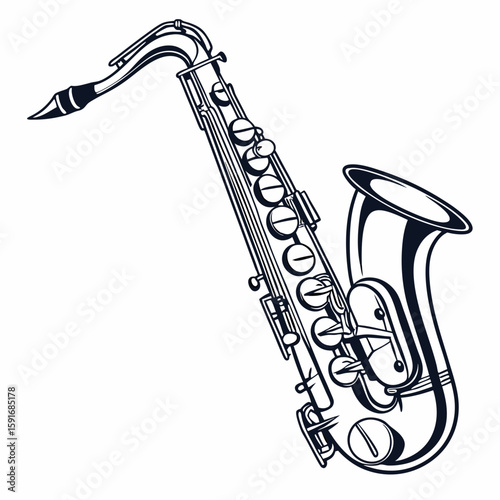 Saxophone – Wind Instrument Vector Illustration on White Background