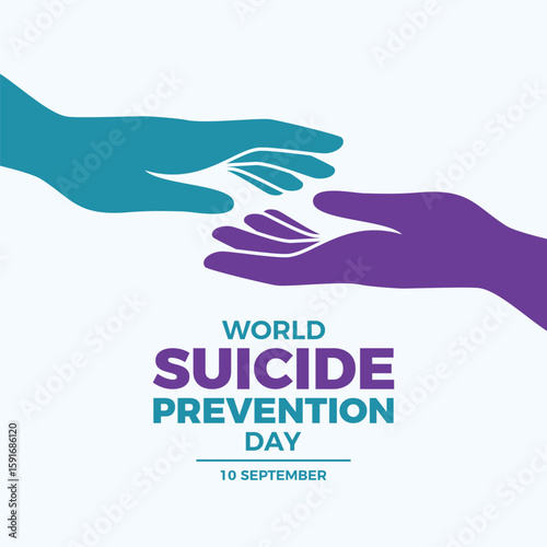 World Suicide Prevention Day poster vector illustration. Purple and teal helping hand silhouette icon. Template for background, banner, card. September 10 each year. Important day