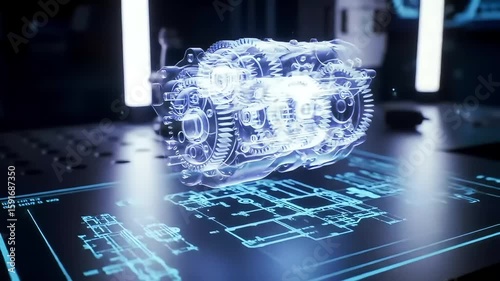 Engineering Innovation 3D Hologram Gearbox Design & Blueprint