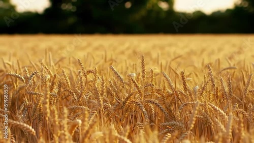 Golden Wheat Field Gently Swaying in Summer Breeze