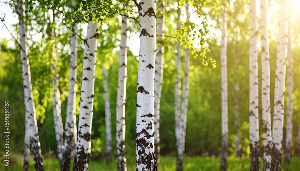 Obraz premium Sunlight filters through a birch forest