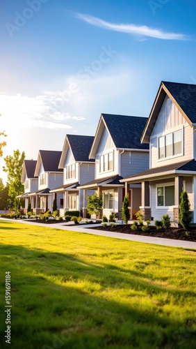 Row of modern homes in a sunny neighborhood