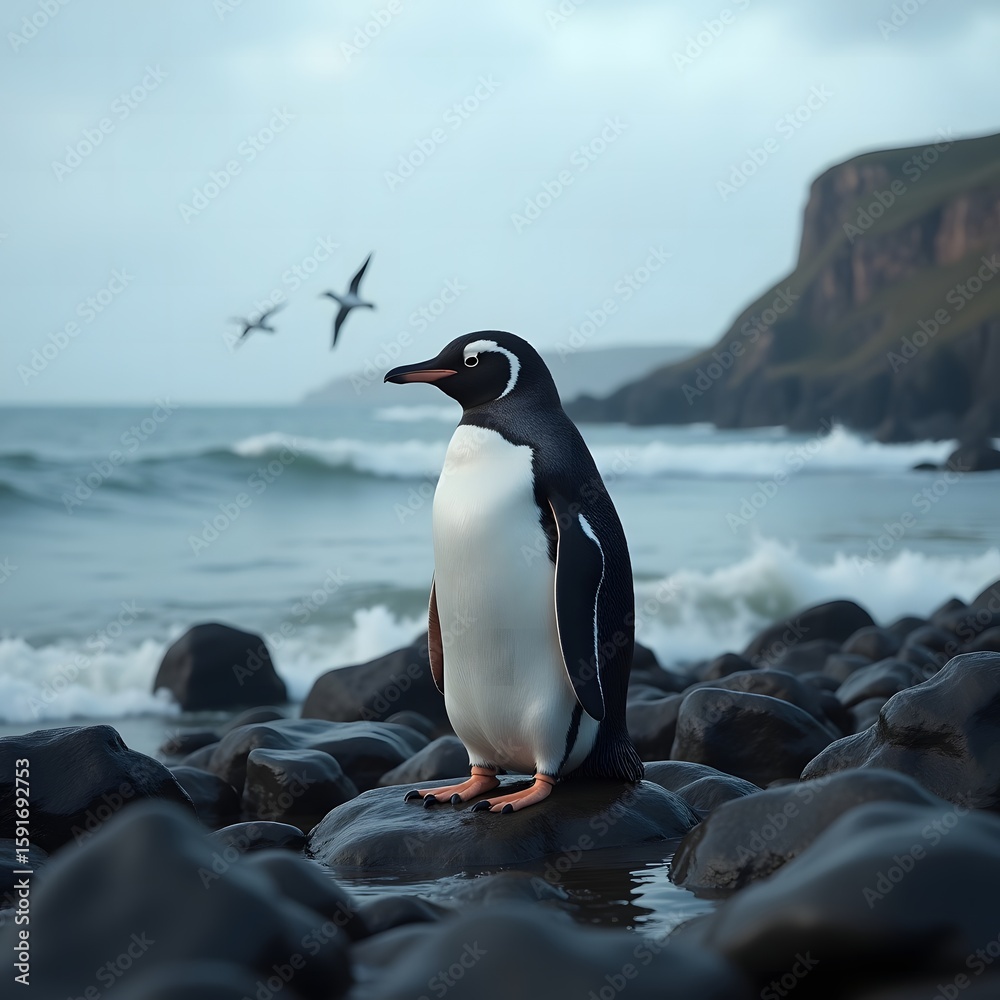 Naklejka premium Adelie Penguin, pygoscelis adeliae, Group Leaping into Ocean, Paulet Island in Antarctica