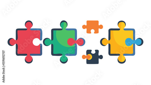 Color puzzle icon set. Part color symbol. Puzzle compatible icon in flat style. Jigsaw agreement illustration. Cooperation solution business concept.
