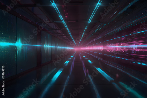 Illustration of a futuristic digital technology glowing tunnel.