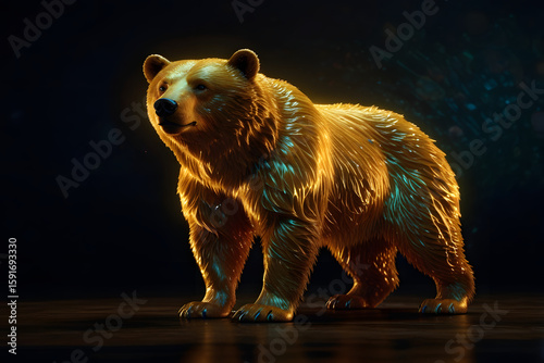 Illustration of a golden glowing bear standing in the dark.