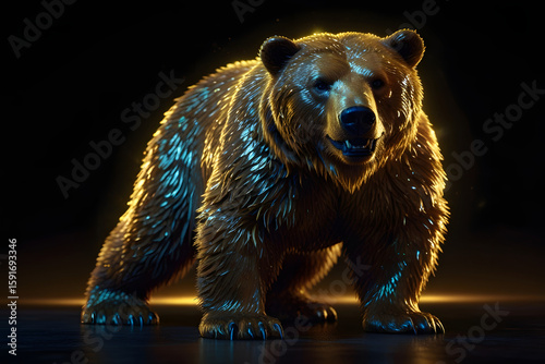 Illustration of a golden glowing bear standing in the dark.