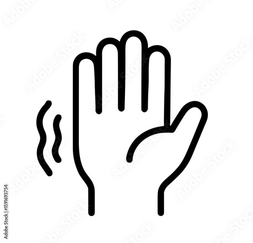 Hand waving gesture symbol in minimal line art style  