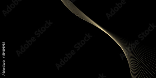 Vector wave lines smooth flowing dynamic gold gradient light isolated on black background for concept of luxury, technology, digital, communication, science, music
