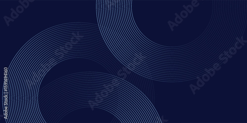 Abstract blue glowing geometric lines on dark blue background. Modern shiny blue circle lines pattern. Futuristic technology concept. Suit for cover, poster,