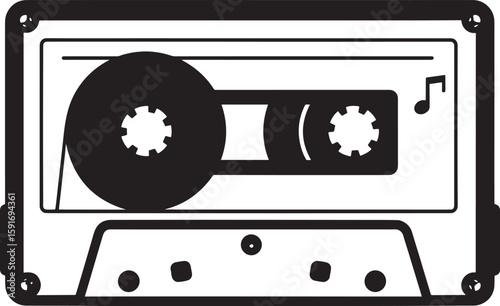 A music cassette tape vector silhouette with a musical note symbol trending on Adobe Stock and microstock marketplaces