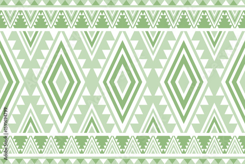 Green tribal diamond and triangle pattern with multiple borders and stripes geometric ethnic pattern