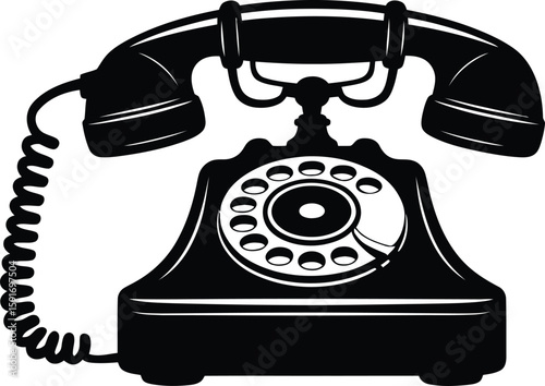Retro Rotary Telephone Icon – Classic Communication Symbol in Black Silhouette