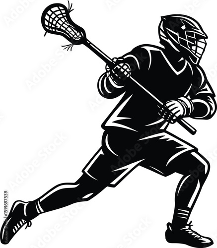 Lacrosse Player Silhouette Icon – Action Pose Sports Illustration