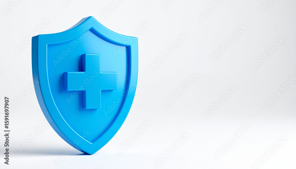 Obraz premium Blue shield with cross. Medical or health insurance.