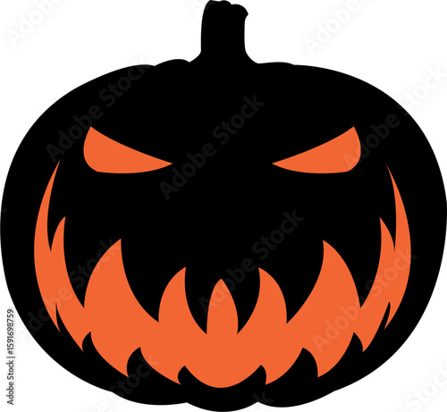 Spooky Jack-o'-lantern silhouette with a scary glowing face. A Halloween pumpkin vector graphic design asset.