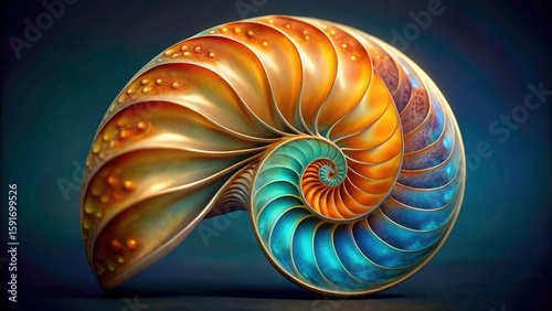 Stunning Nautilus Shell Macro Photography, Tilt-Shift Miniature Close Up, Spiral Pattern, Ocean Seashell Texture, Nature Detail