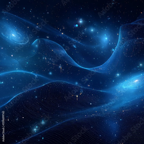 Wallpaper Mural Abstract Space Background With Glowing Stars And Blue Waves Torontodigital.ca
