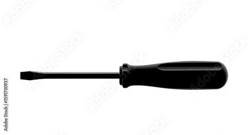A black flathead screwdriver, isolated on a white background.