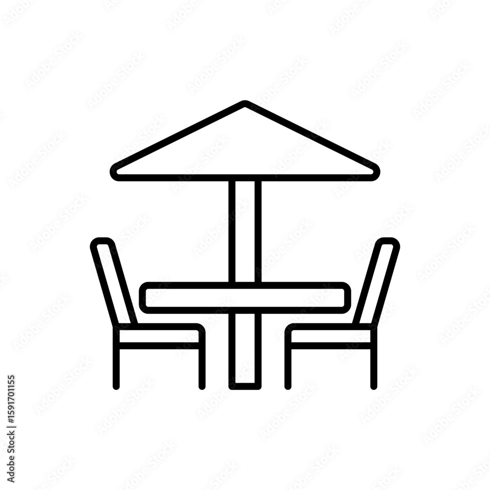 Fototapeta premium Cafe Table Black Outline Icon. Umbrela Cafe Dining Symbol