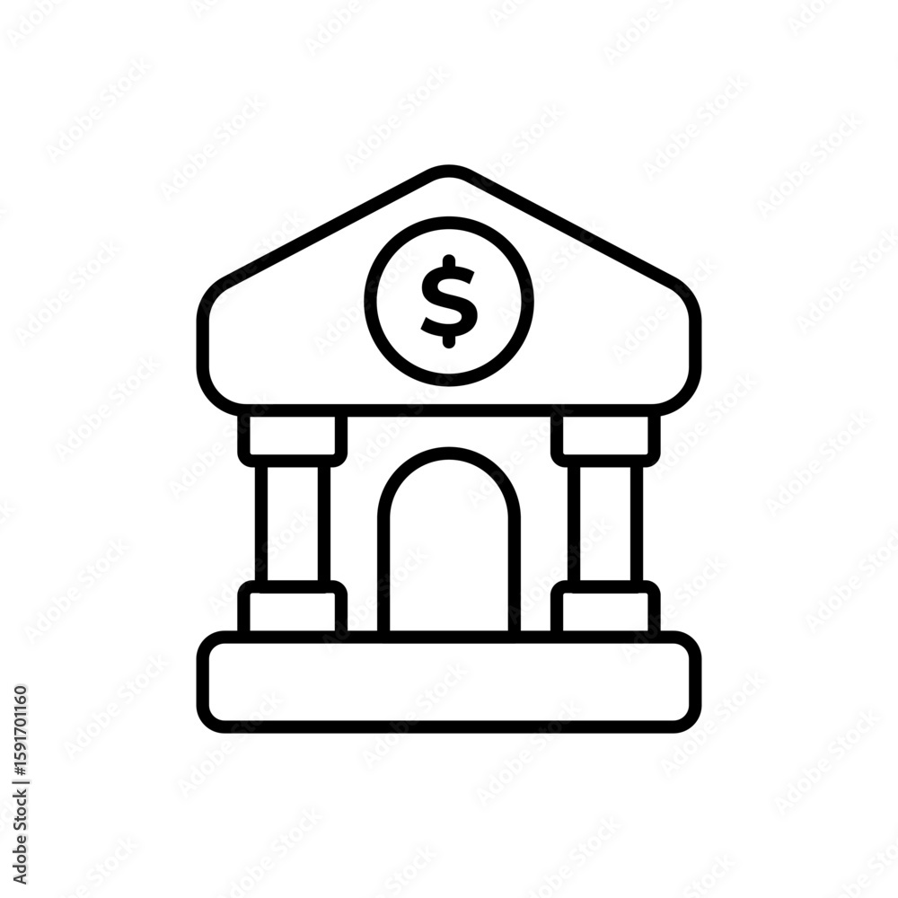Bank Black Outline Icon. Black and White Bank Building Outline Symbol Bank Black Outline Icon. Black and White Bank Building Outline Symbol