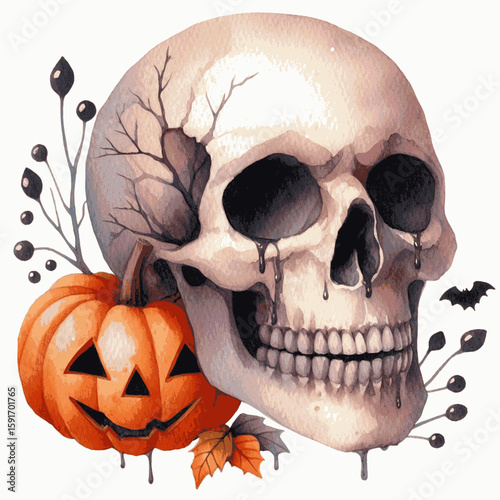 Marrow Glow Halloween Skull isolated watercolor vector illustration svg