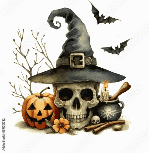 Cranium Mist Halloween Skull isolated watercolor vector illustration svg