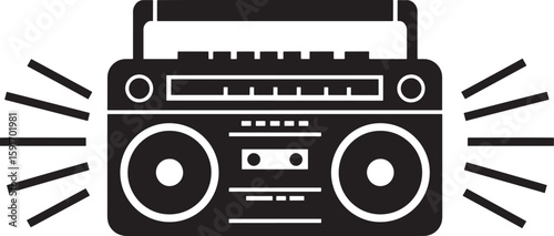 A vintage boombox with top-mounted handle and an antenna vector silhouette trending on Adobe Stock and microstock marketplaces