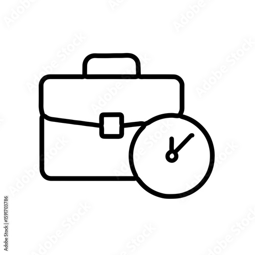 Briefcase with Clock Icon – Outline Business Schedule Vector