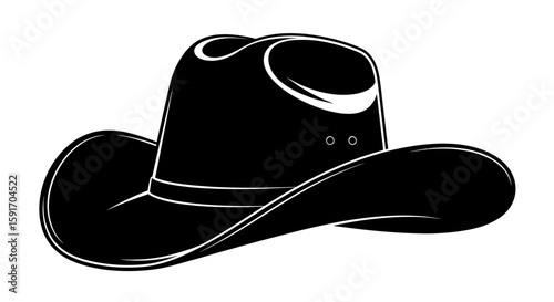 A black and white vector illustration of a classic cowboy hat with a curved brim.
