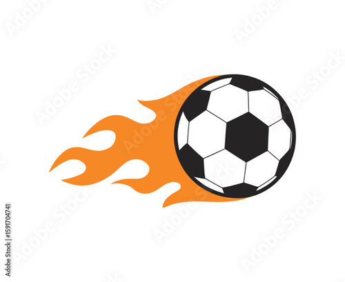 Flaming Soccer Ball Illustration, Dynamic Football with Fire Trails Graphic