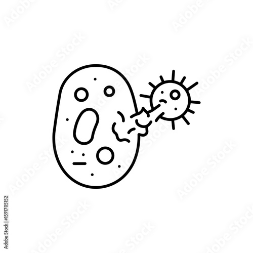 Thin outline icon of virus entry into cell for infection and virology diagrams