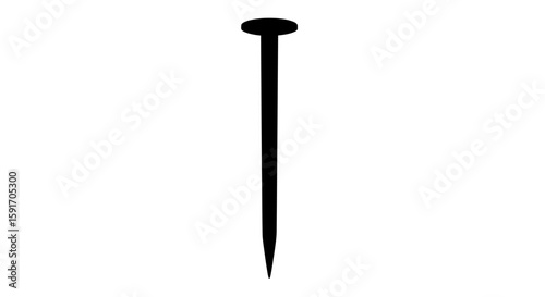 A simple black silhouette of a nail, vertically oriented, against a white background.